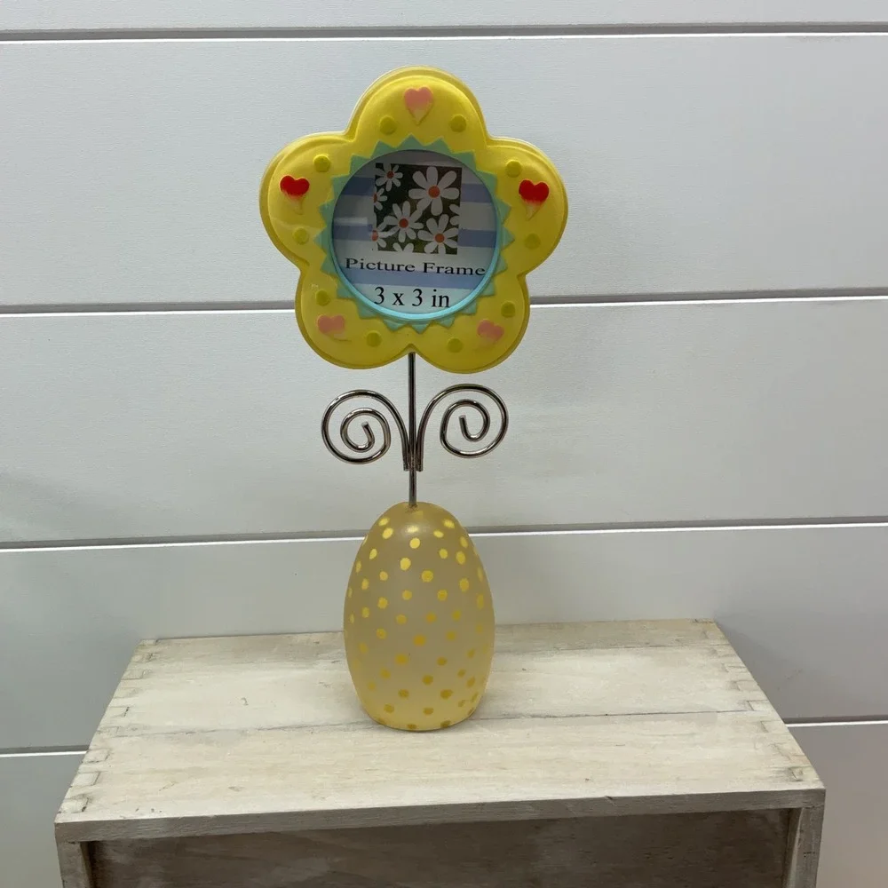 Yellow Flower Picture Frame 3x3 Polka Dot Egg Base Kidcore Y2K Desk Decor 10in
